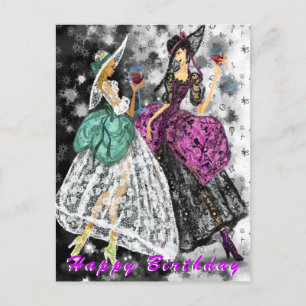 Geburtstagskarte Moderne Damen Drinken Wein - Beif Postkarte
