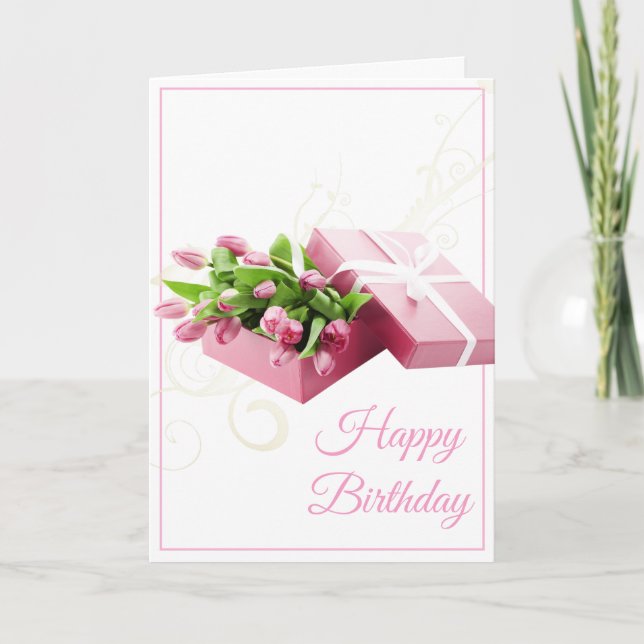 Geburtstagskarte Pink Tulips Card Karte (Vorderseite)