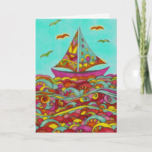 Geburtstagskarte - Rosa und grünes Segelboot Karte