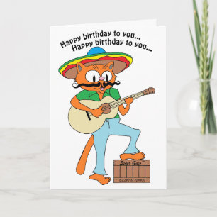 Geburtstagskarte singende Cartoon-Fiesta-Katze Karte