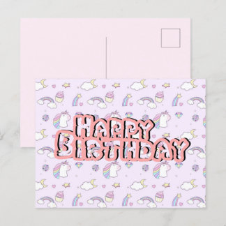 Geburtstagskarte süßes Einhorn rosa Postkarte
