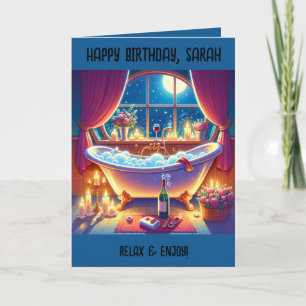 Geburtstagskarte Vintages Roll-Top-Bad, Bläschen,  Karte