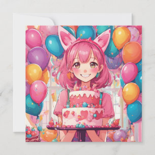 Geburtstagskarte von Anime Girl pink