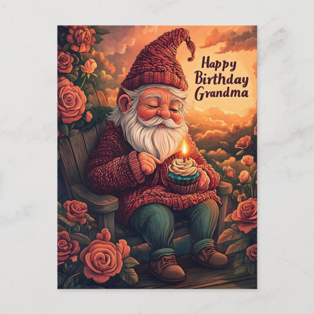 Geburtstagskarte von Gnome für Oma Postkarte (Vorderseite)