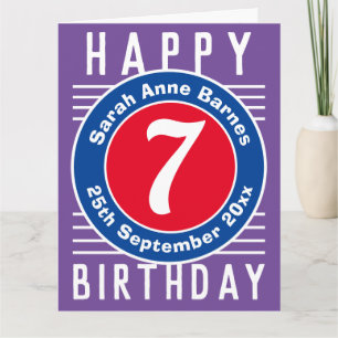 Geburtstagskarte zum 7. Geburtstag mit Alter, Name Karte