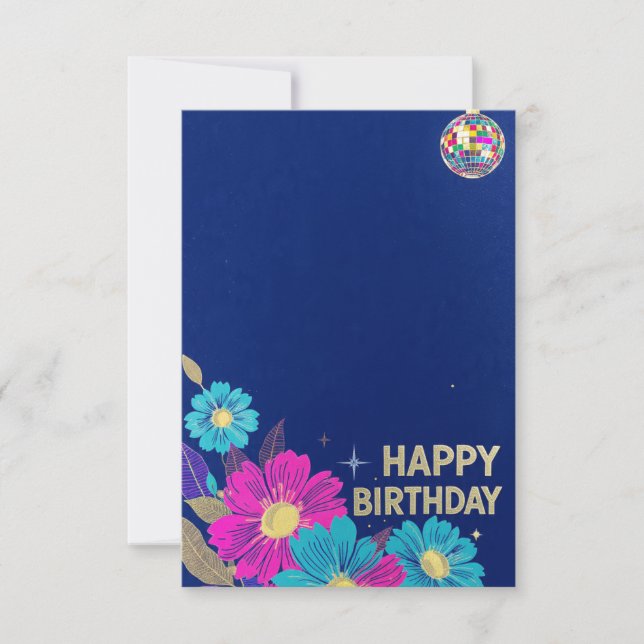 Geburtstagskarten blau moderne Blumen Retro Karte (Vorderseite)