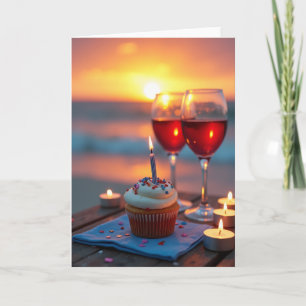 Geburtstagskarten-Cupcake bei Sonnenuntergang Karte