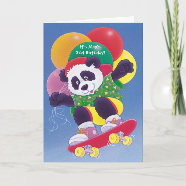Geburtstagskateboard Panda personalisierbare Einla Einladung (Vorderseite)