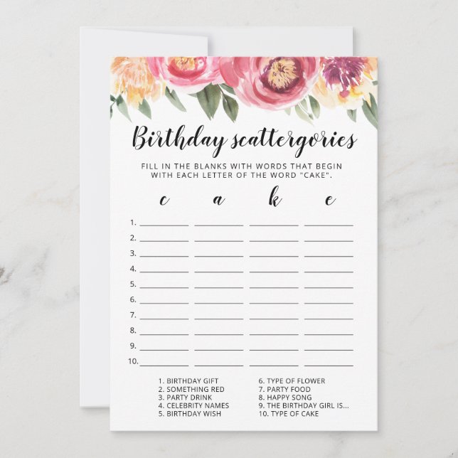 Geburtstagskattergorien-Spielkarte Einladung (Vorderseite)