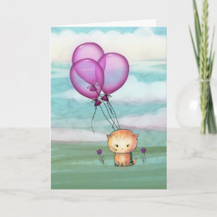 Geburtstagskätzchen mit lila Ballons Karte