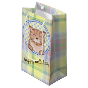 Geburtstagskatze auf kariert kleine geschenktüte