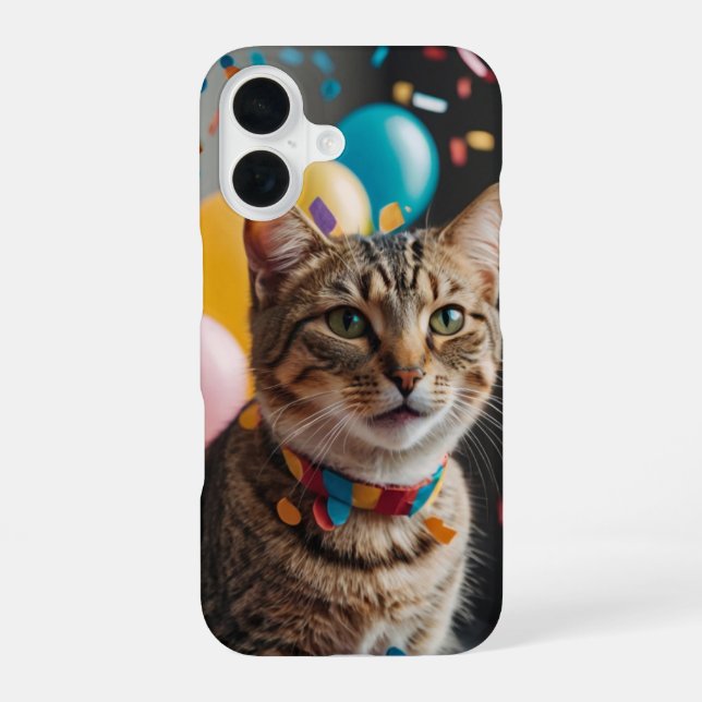 Geburtstagskatze iPhone 16 Hülle (Rückseite)