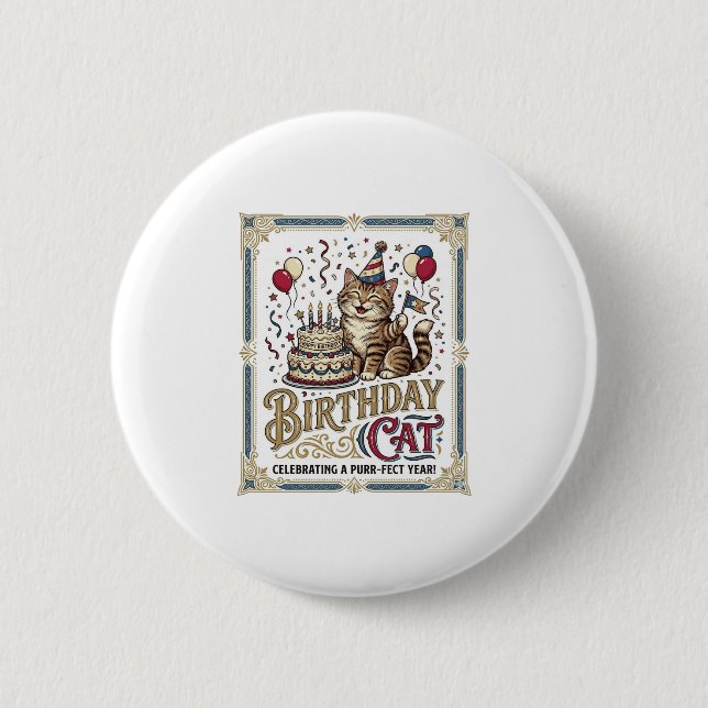 Geburtstagskatze Katze Geburtstagsalter Vintage-Ve Button (Vorderseite)