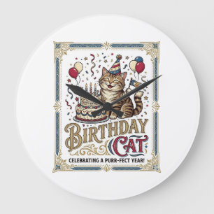 Geburtstagskatze Katze Geburtstagsalter Vintage-Ve Große Wanduhr