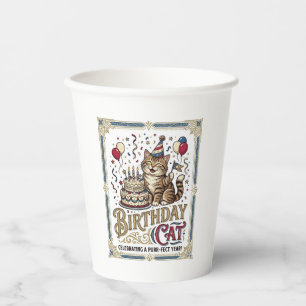 Geburtstagskatze Katze Geburtstagsalter Vintage-Ve Pappbecher
