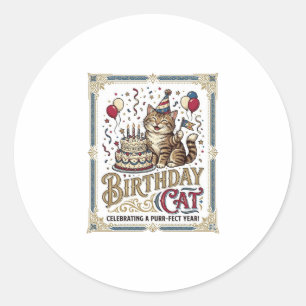 Geburtstagskatze Katze Geburtstagsalter Vintage-Ve Runder Aufkleber