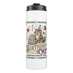 Geburtstagskatze Katze Geburtstagsalter Vintage-Ve Thermosbecher
