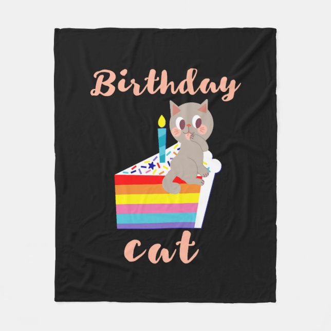 Geburtstagskatze - Kawaii, graue Katze Geburtstag Fleecedecke (Vorderseite)