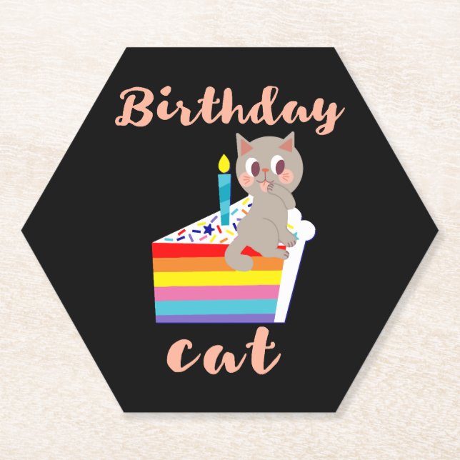 Geburtstagskatze - Kawaii, graue Katze Geburtstag Untersetzer (Vorderseite)