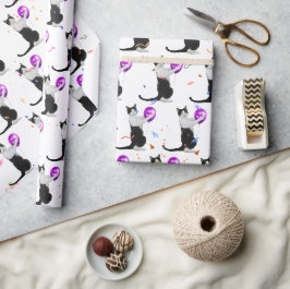 Geburtstagskatze mit Ballon und Confetti Geschenkpapier