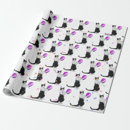 Geburtstagskatze mit Ballon und Confetti Geschenkpapier
