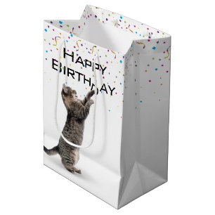 Geburtstagskatze mit Confetti Mittlere Geschenktüte