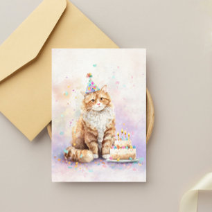 Geburtstagskatze mit Kuchen - Niedliche Party-Hut- Postkarte
