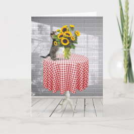 Geburtstagskatze mit Sonnenblume Bouquet Karte