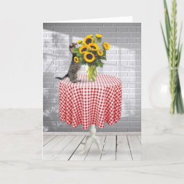 Geburtstagskatze mit Sonnenblume Bouquet Karte