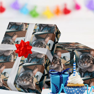 Geburtstagskatzenpilot & Flugzeug Cool Lustige Luf Geschenkpapier