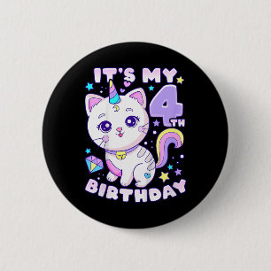 Geburtstagskind 4 Jahre alt, Katze, Einhorn, 4. Ge Button