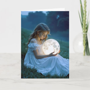 Geburtstagskind, das den Mond hält Karte