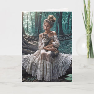 Geburtstagskind in Holz mit Katze Karte