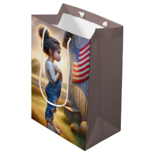 Geburtstagskind mit Stall und amerikanischer Flagg Mittlere Geschenktüte