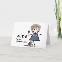 Geburtstagskind mit Wein und Katze Strichmännchen
