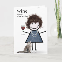 Geburtstagskind mit Wein und Katze Strichmännchen