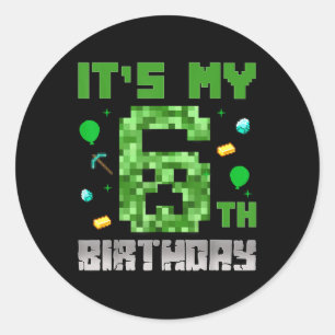 Geburtstagskind Shirt sein 6. Geburtstag Videospie Runder Aufkleber