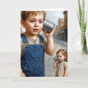 Geburtstagskind und Mädchen mit Zinn-Dosen Karte