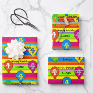 Geburtstagskinder geben den Namen Alter farbenfroh Geschenkpapier Set