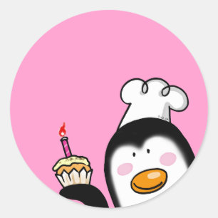 Geburtstagskleiner kuchen Penguin-Koch Runder Aufkleber