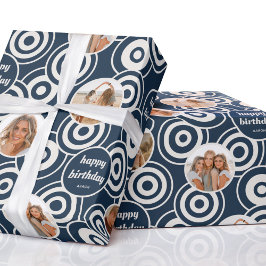 Geburtstagskollage Retro Circles Dunkelblau Geschenkpapier