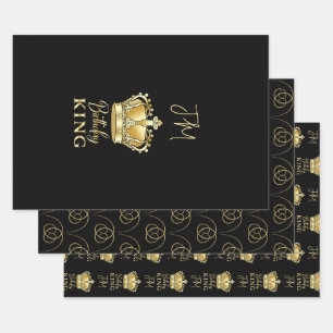 Geburtstagskönig Goldkrone Königin Luxus Monogramm Geschenkpapier Set