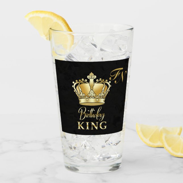 Geburtstagskönig Goldkrone Royal Monogram Luxus Glas (Vorderseite Ice)