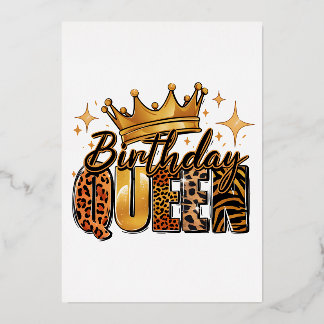 Geburtstagskönigin mit goldener Krone Leopard Folieneinladung