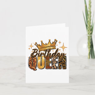 Geburtstagskönigin mit goldener Krone Leopard Karte