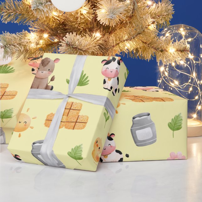 Geburtstagskorb von Landtieren Geschenkpapier (Feiertage)