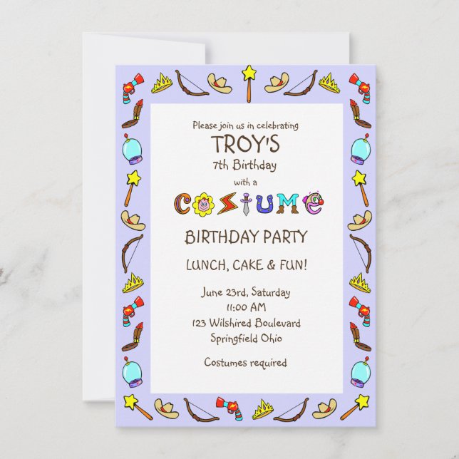 Geburtstagskostüm Party Kinder Einladung (Vorderseite)