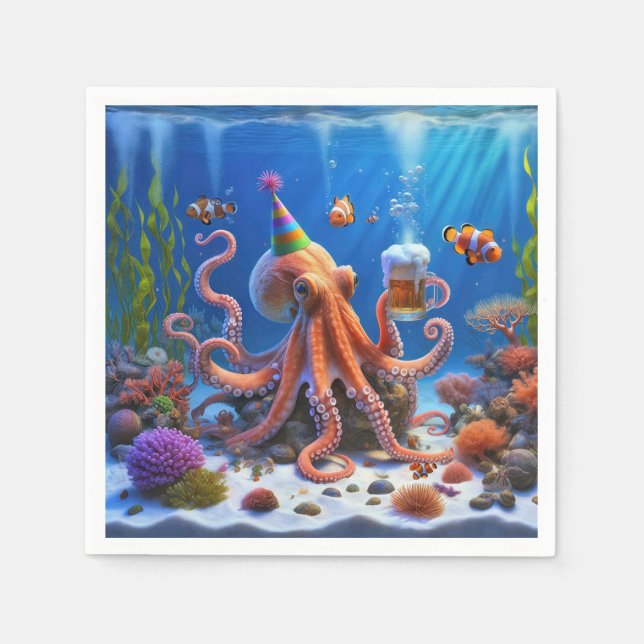 Geburtstagsktopus mit Bier Serviette (Vorderseite)
