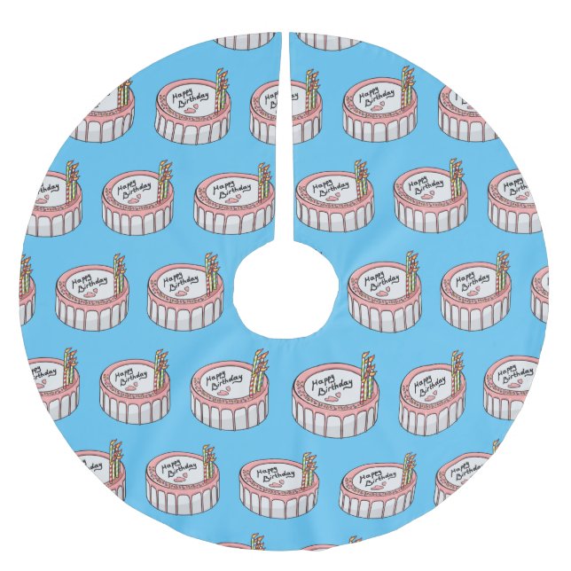 Geburtstagskuchen-Cartoon Polyester Weihnachtsbaumdecke (Vorderseite)