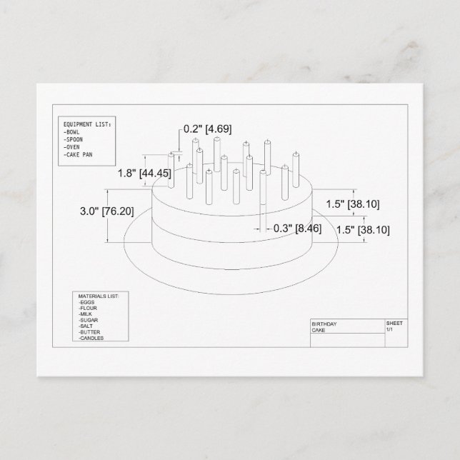 Geburtstagskuchen des Ingenieurs Postkarte (Vorderseite)